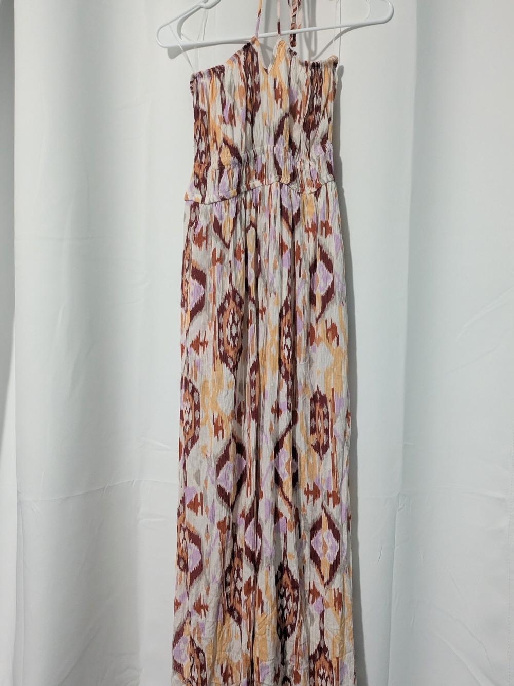 Millennium Sleeveless Printed Halter Jumpsuit in Beige, Brown & Blush